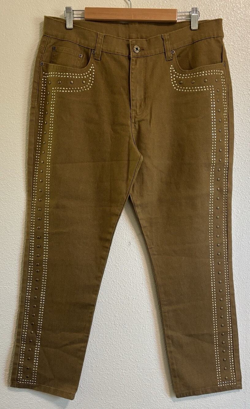 DG2 Western Studded Jeans Cowgirl Rodeo Festival Brown Stretch Size 16 Petite